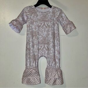Floral and Bows Baby Romper with Polka Dot Ruffles